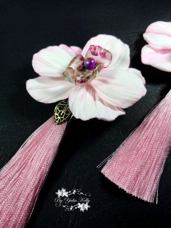 Pink orchid tassel earrings