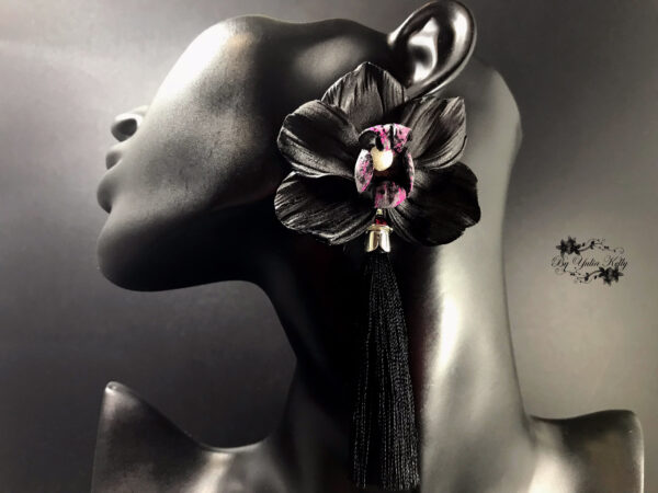 Black orchid tassel earrings
